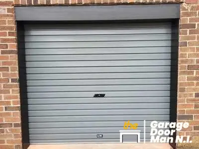 Grey single-skinned roller garage door in East Belfast