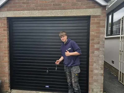 Black roller garage door in Holywood, County Down